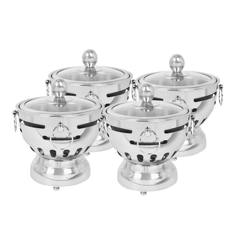 Soga Round Stainless Steel Single Hot Pot with Glass Lid 18.5cm Set of 4 - Image 01