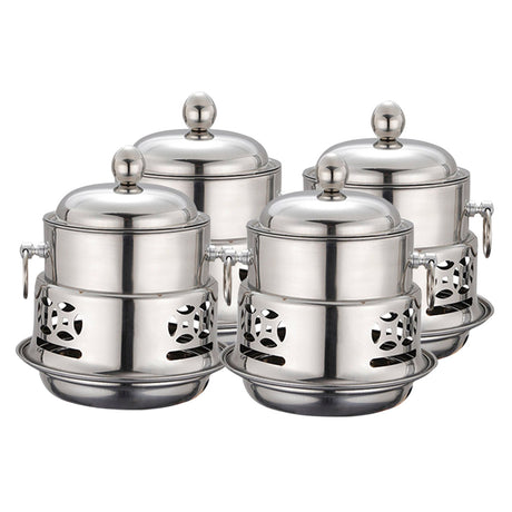 Soga Round Stainless Steel Single Hot Pot with Lid 23cm Set of 4 - Image 01