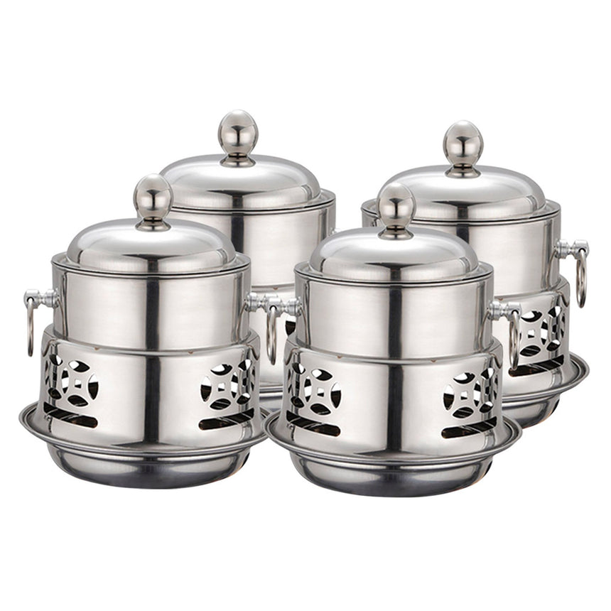 Soga Round Stainless Steel Single Hot Pot with Lid 20cm Set of 4 - Image 01