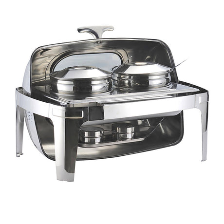 Soga Round Stainless Steel 2 Pot Soup Chafing Dish with Window Roll Top - Image 01