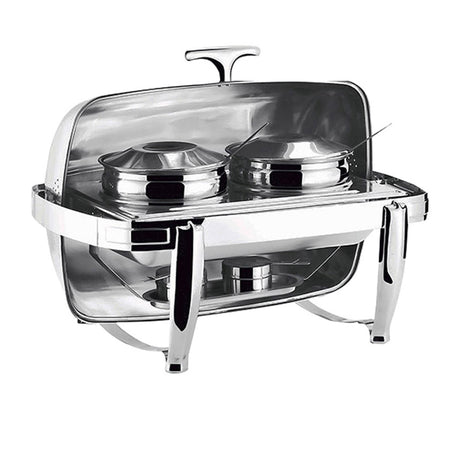 Soga Round Stainless Steel 2 Pot Soup Chafing Dish with Roll Top - Image 01