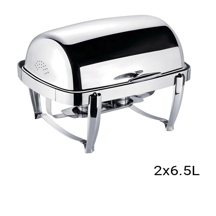 Soga Round Stainless Steel 2 Pot Soup Chafing Dish with Roll Top - Image 02