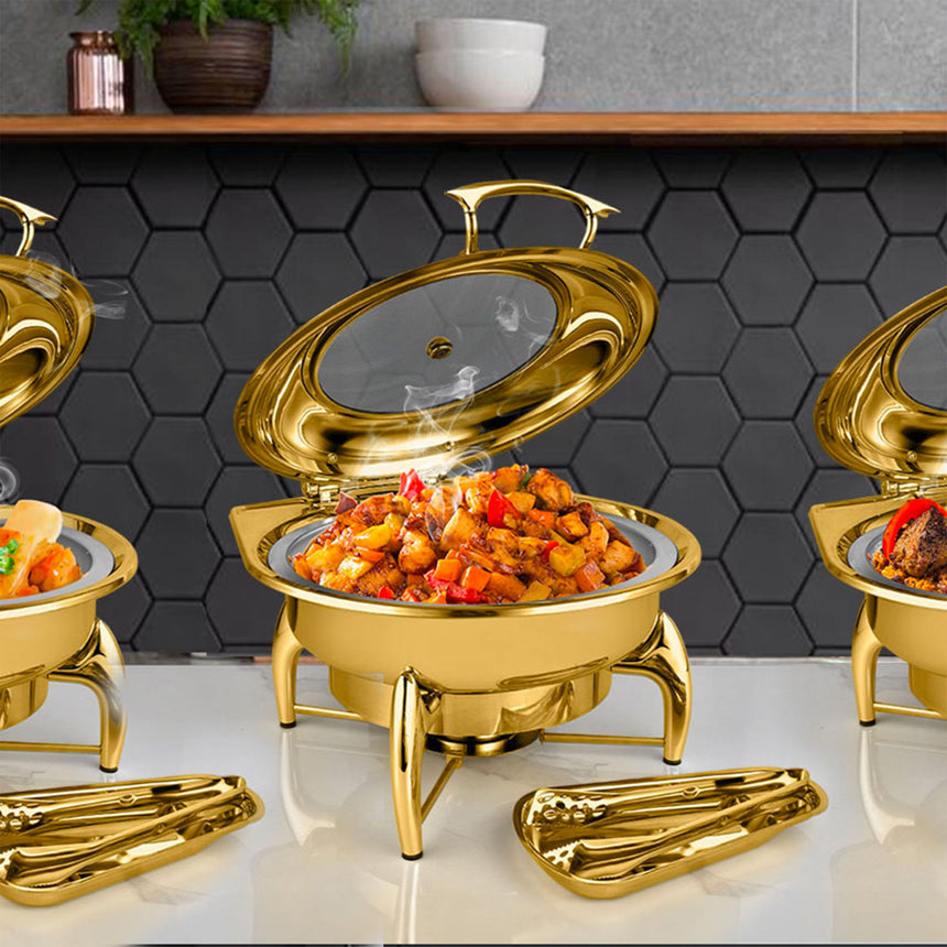 Soga Round Stainless Steel Chafing Dish with Top Lid Gold - Image 02