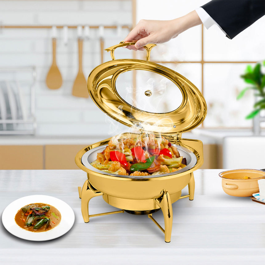 Soga Round Stainless Steel Chafing Dish with Top Lid Gold - Image 04