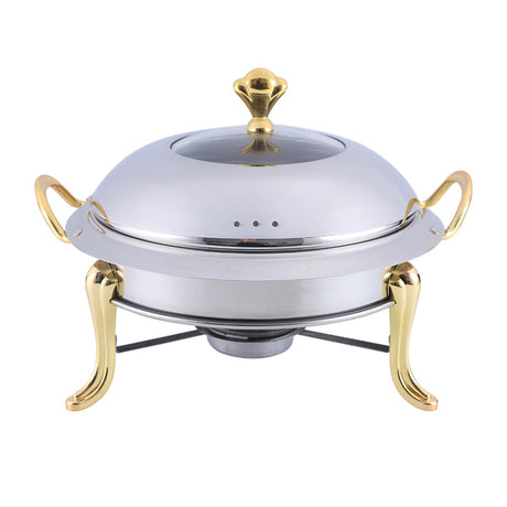 Soga Round Stainless Steel Chafing Dish with Glass Top Lid Gold - Image 01