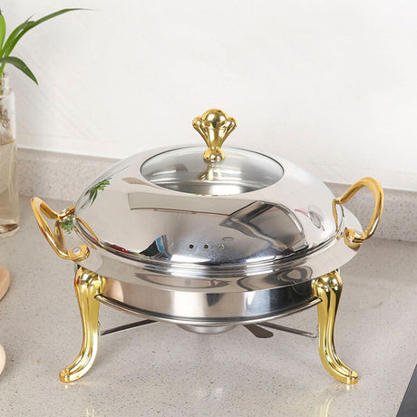 Soga Round Stainless Steel Chafing Dish with Glass Top Lid Gold - Image 02