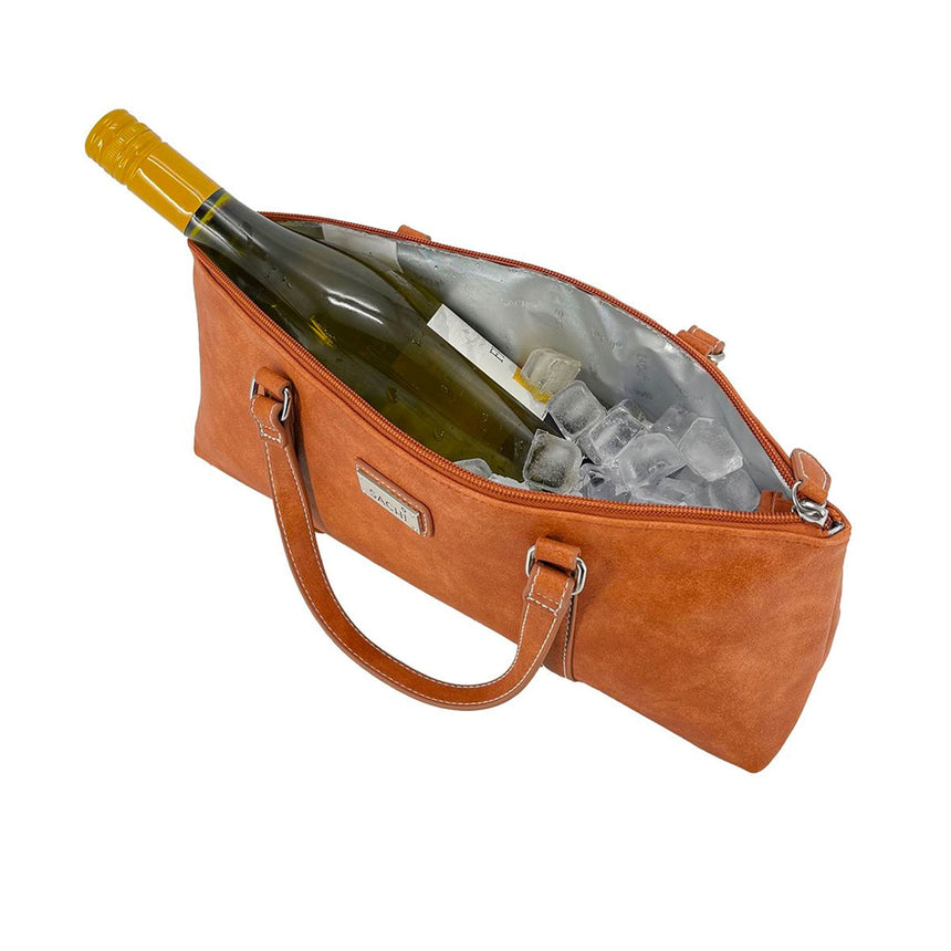 Sachi Insulated Wine Purse Faux Leather Tan - Image 05