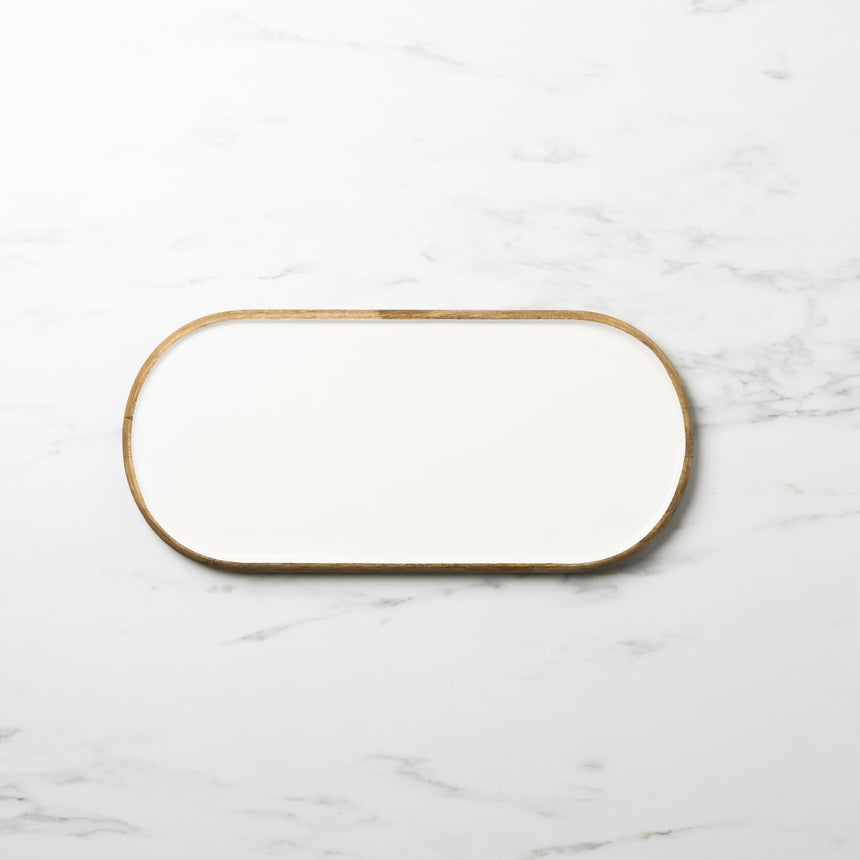 Salisbury & Co Calla Mango Wood Oval Tray 60x23cm White - Image 01