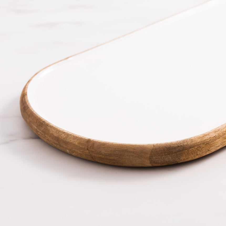 Salisbury & Co Calla Mango Wood Oval Tray 80x25cm White - Image 05