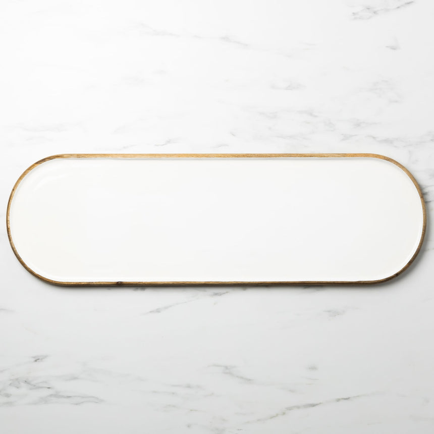 Salisbury & Co Calla Mango Wood Oval Tray 80x25cm White - Image 01