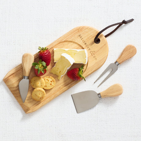 Salisbury & Co Degustation Tasting Cheese Board with Knife 4 Piece Set Natural - Image 02