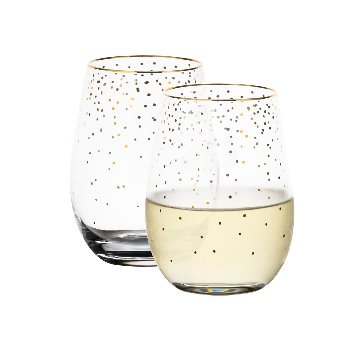 Salisbury & Co Festive Stemless Wine Glass 450ml Set of 2 Gold - Image 01