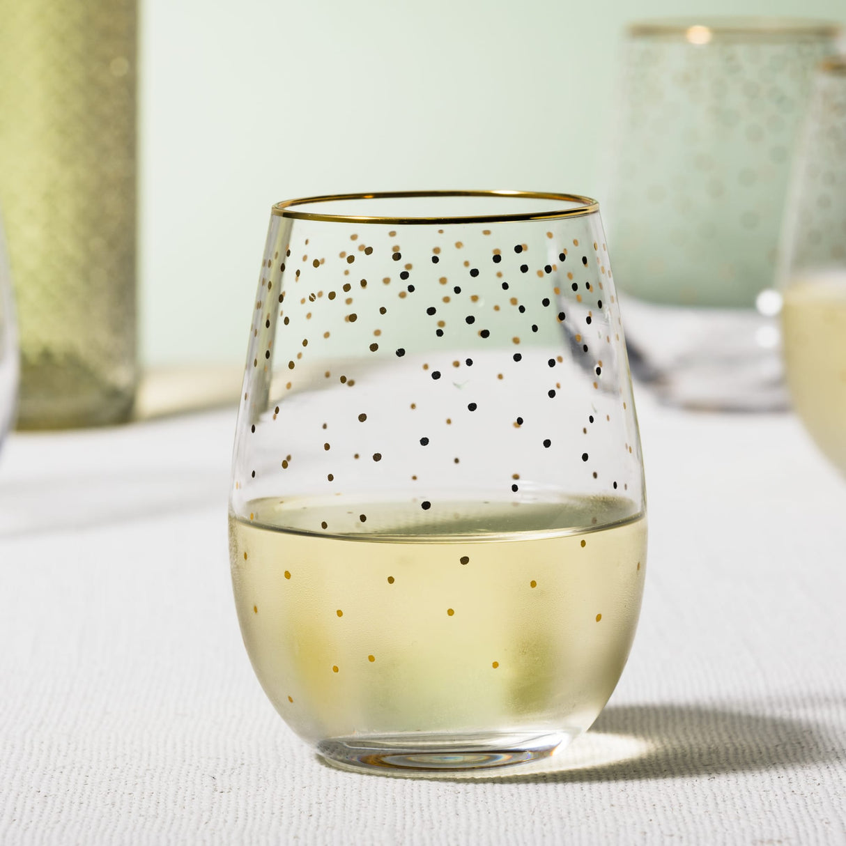 Salisbury & Co Festive Stemless Wine Glass 450ml Set of 2 Gold - Image 05