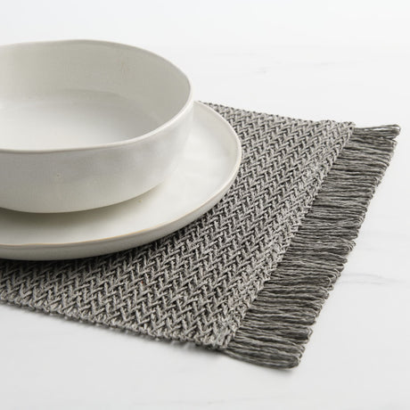 Salisbury & Co Fringe Rectangular Placemat 45x30cm Dark Grey - Image 02