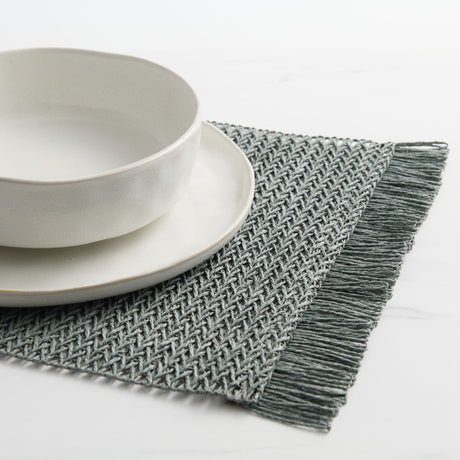 Salisbury & Co Fringe Rectangular Placemat 45x30cm Seafoam - Image 02