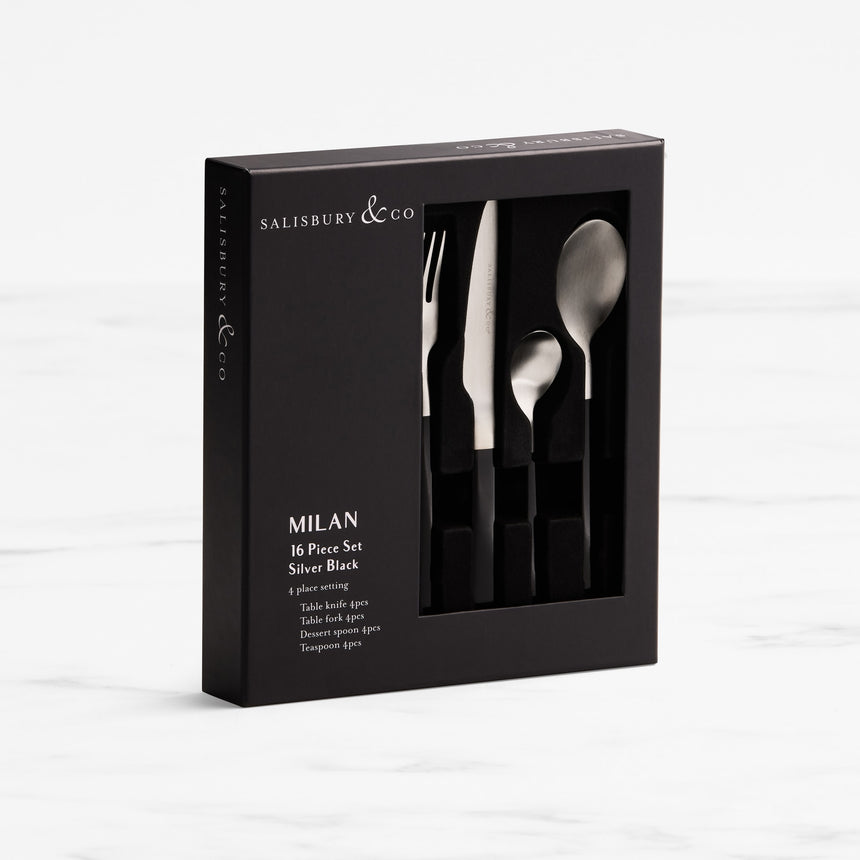 Salisbury & Co Milan Cutlery Set 16pc Silver Black - Image 05