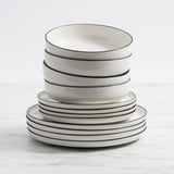 Salisbury & Co Mona Dinner 12 Piece Set in White with in Black Speckle - Image 01