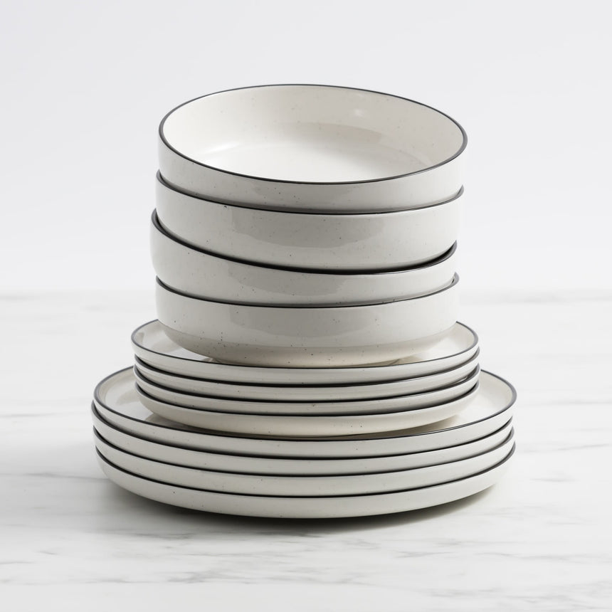 Salisbury & Co Mona Dinner 12 Piece Set in White with in Black Speckle - Image 01