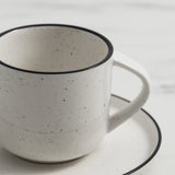 Salisbury & Co Mona Tea Cup and Saucer 240ml in White with in Black Speckle - Image 04