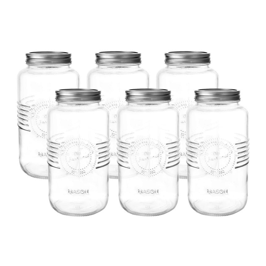 Salisbury & Co Old Fashioned Mason Jar with 2pc Lid 2L Set of 6 - Image 01