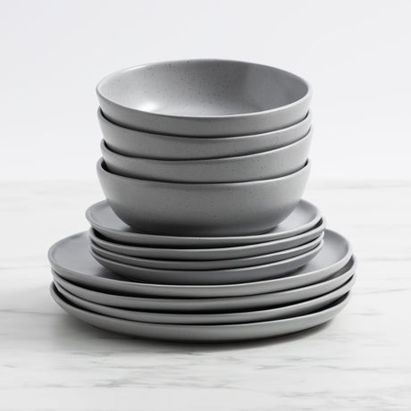 Salisbury & Co Tierra Dinner Set 12 Piece Light Grey - Image 01