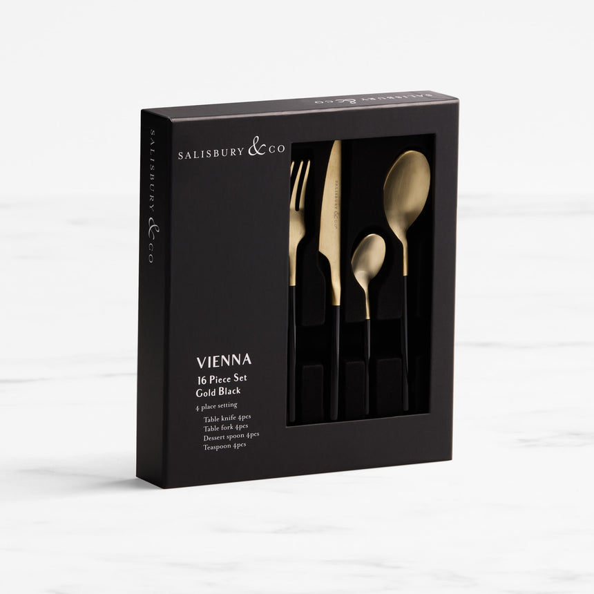 Salisbury & Co Vienna Cutlery Set 16pc Gold Black - Image 05