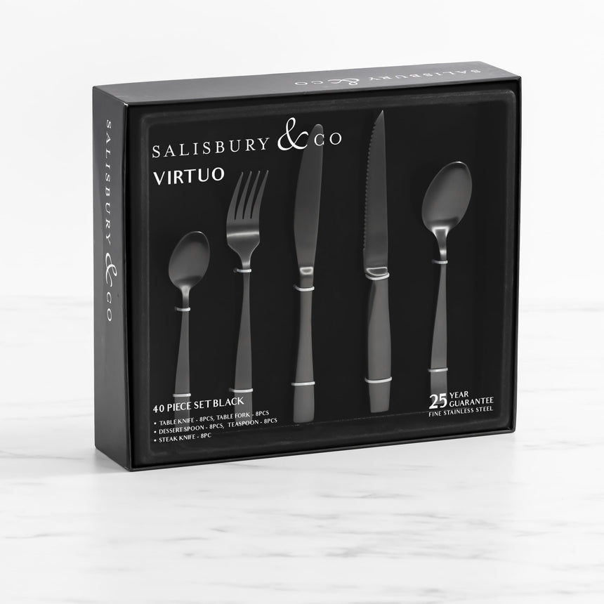 Salisbury & Co Virtuo Cutlery 40 Piece Set in Black - Image 02