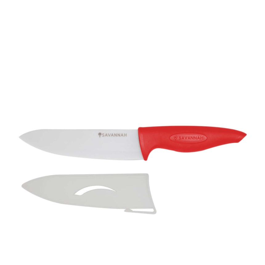 Savannah Ceramic Preparation Knife with Sheath 13cm Red - Image 02