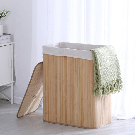 Sherwood Home Rectangular Bamboo Collapsible Laundry Hamper Extra Large - Image 02