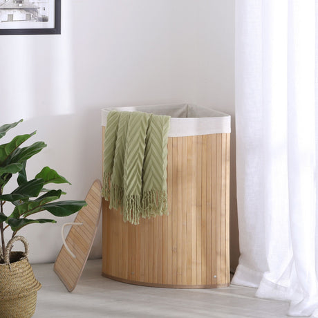 Sherwood Home Bamboo Collapsible Corner Laundry Hamper - Image 02