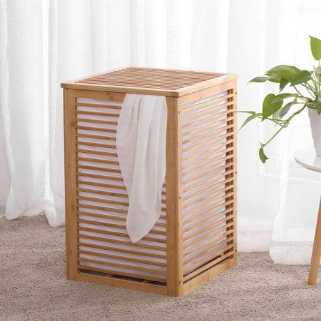 Sherwood Home Square Bamboo Foldable Laundry Hamper - Image 02