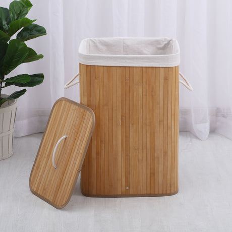 Sherwood Rectangular Collapsible Bamboo Laundry Hamper with Polycotton Bag - Image 02