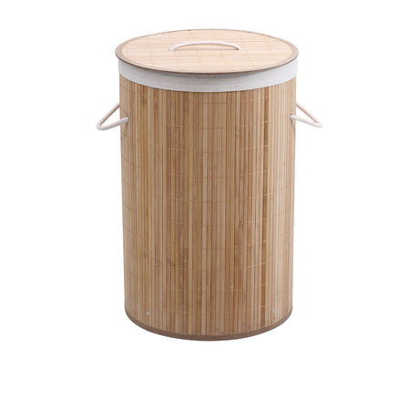 Sherwood Round Collapsible Bamboo Laundry Hamper with Polycotton Bag - Image 01