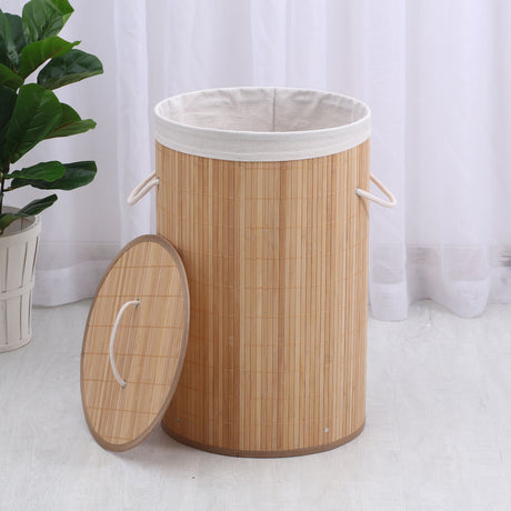 Sherwood Round Collapsible Bamboo Laundry Hamper with Polycotton Bag - Image 02