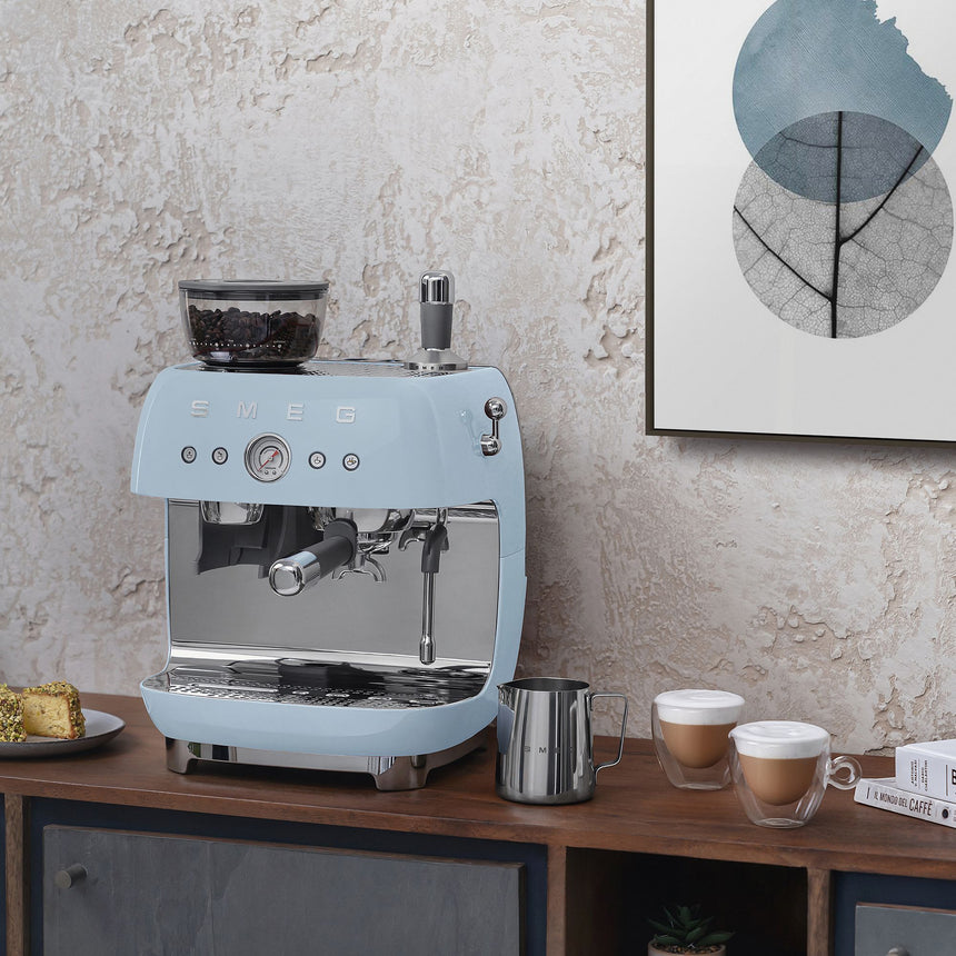 Smeg 50's Retro Style EGF03 Espresso Machine with Built In Grinder in Pastel in Blue - Image 02