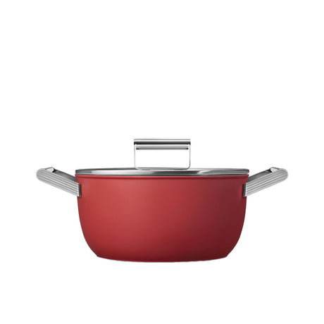 Smeg Non Stick Casserole with Lid 24cm - 4.6 Litre in Red - Image 01