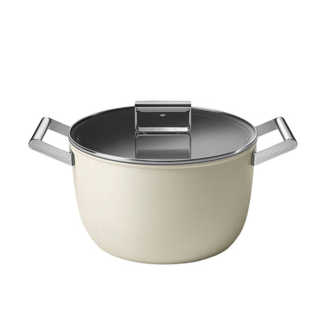 Smeg Non Stick Casserole with Lid 26cm - 7.7L Cream - Image 01