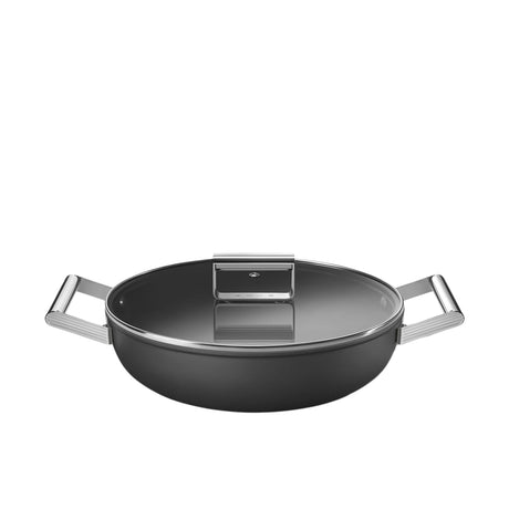 Smeg Non Stick Chef's Pan with Lid 28cm - 3.7L in Black - Image 01