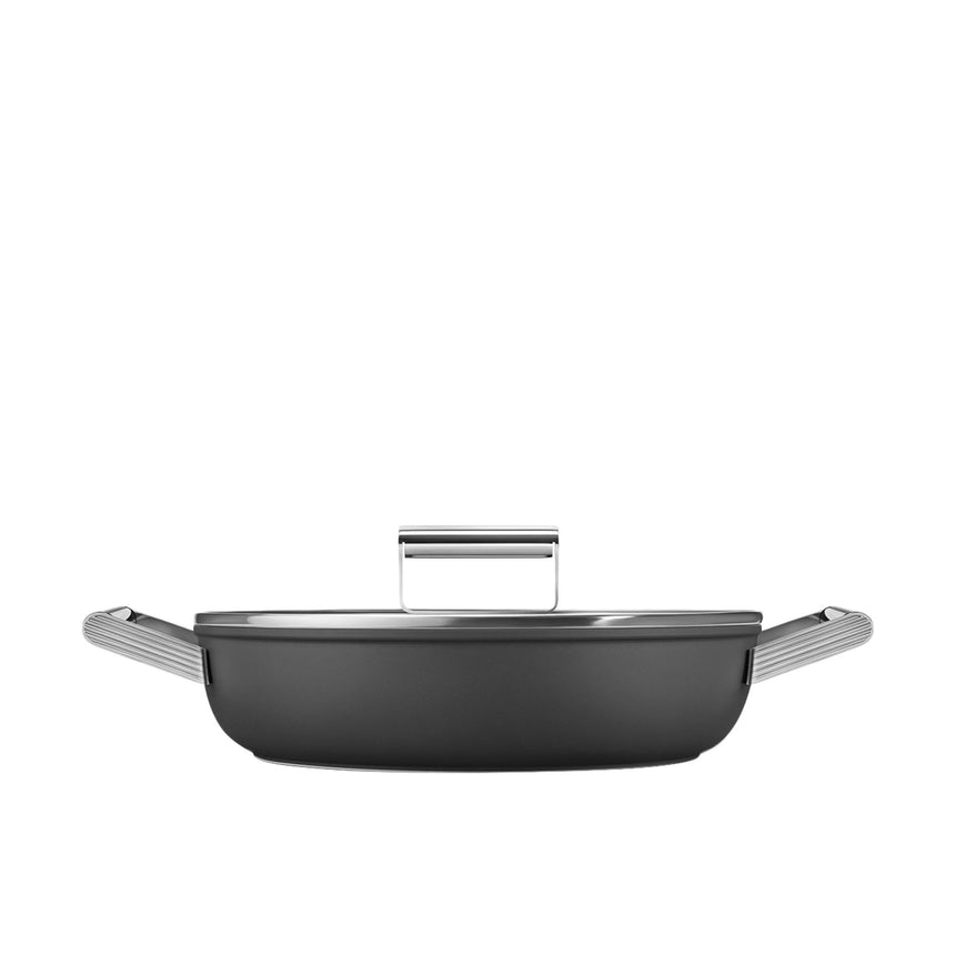 Smeg Non Stick Chef's Pan with Lid 28cm - 3.7L in Black - Image 02