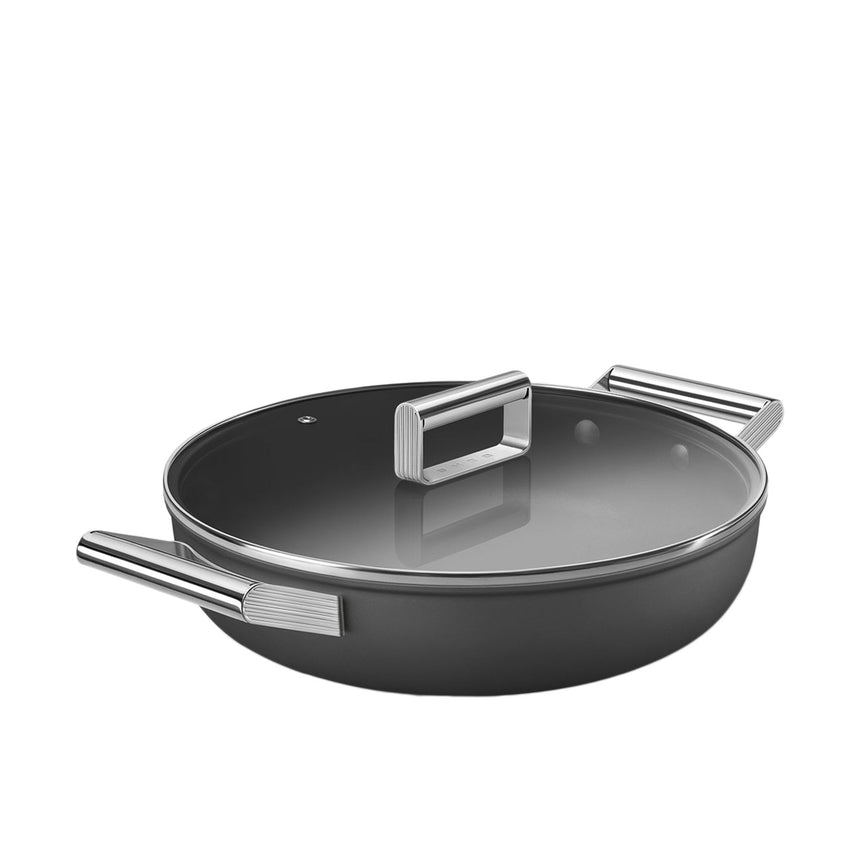 Smeg Non Stick Chef's Pan with Lid 28cm - 3.7L in Black - Image 06