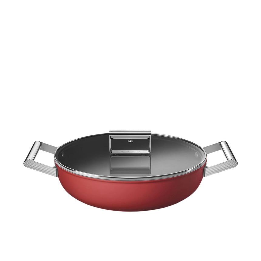 Smeg Non Stick Chef's Pan with Lid 28cm - 3.7L in Red - Image 01