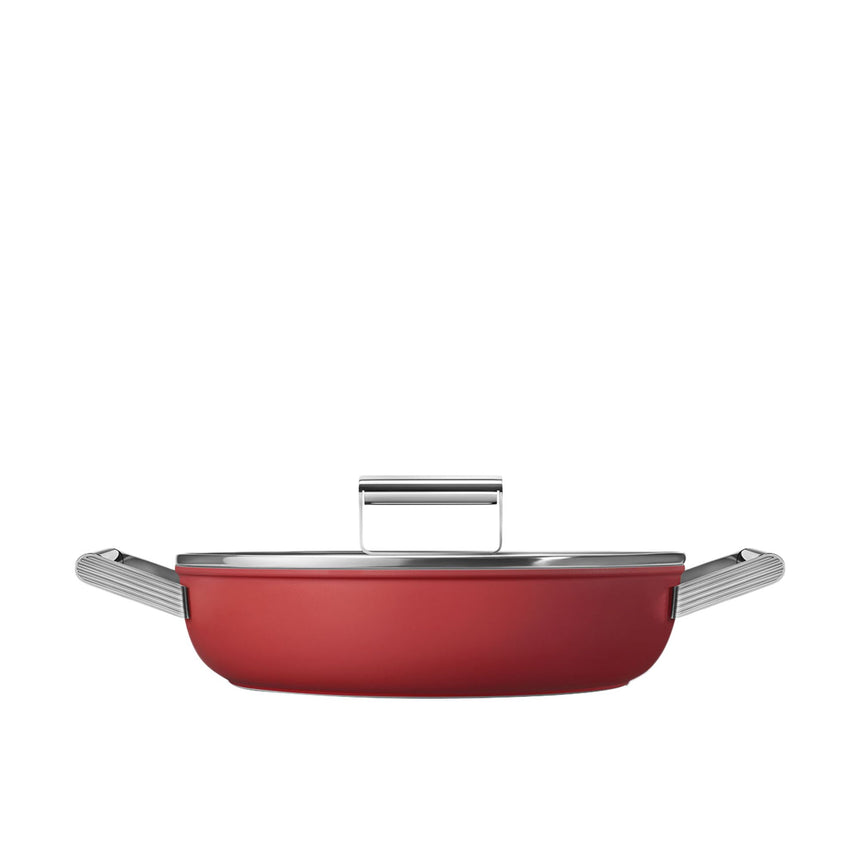 Smeg Non Stick Chef's Pan with Lid 28cm - 3.7L in Red - Image 02