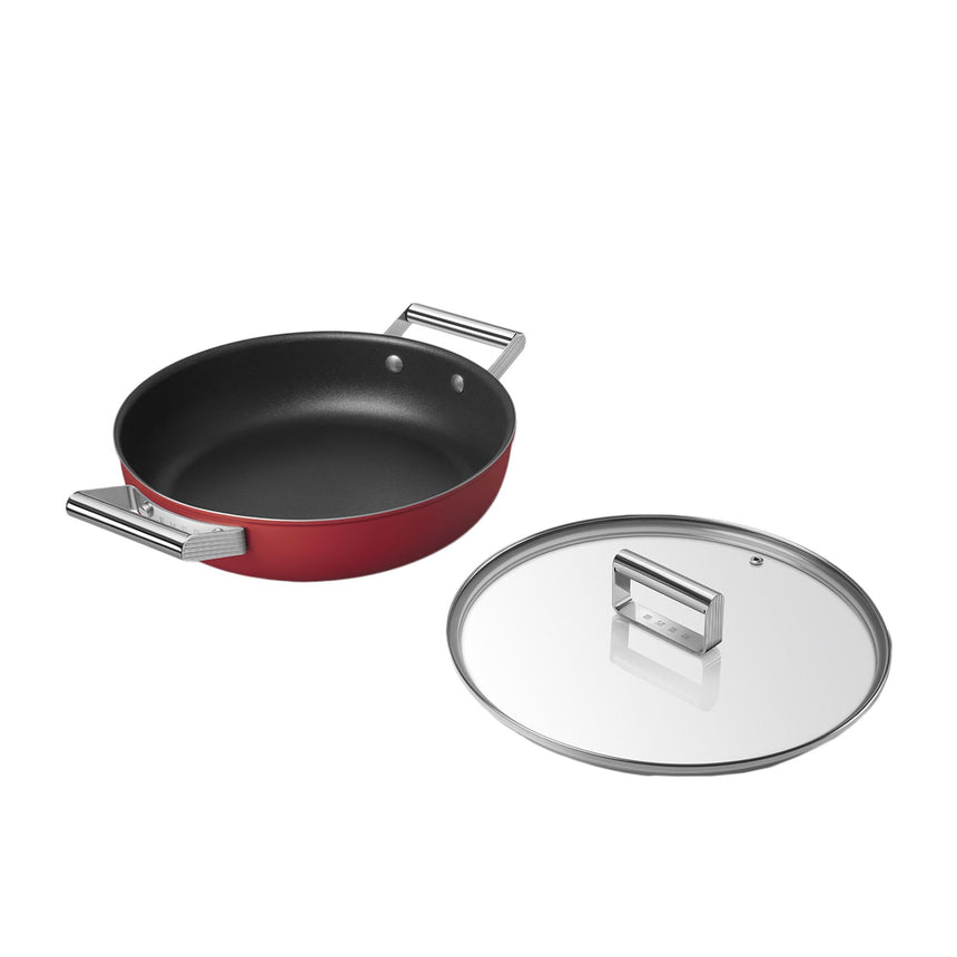 Smeg Non Stick Chef's Pan with Lid 28cm - 3.7L in Red - Image 04