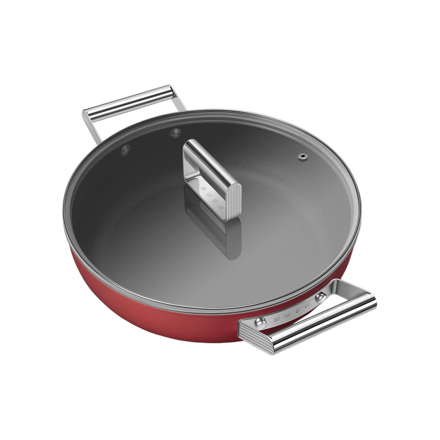 Smeg Non Stick Chef's Pan with Lid 28cm - 3.7L in Red - Image 05