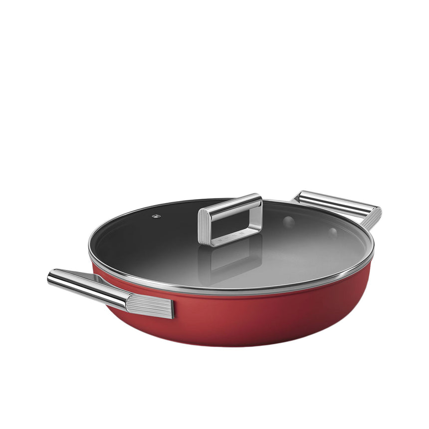 Smeg Non Stick Chef's Pan with Lid 28cm - 3.7L in Red - Image 06