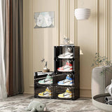 SOGA 2 Tier Shoe Organiser with Magnetic Door Black - Image 03