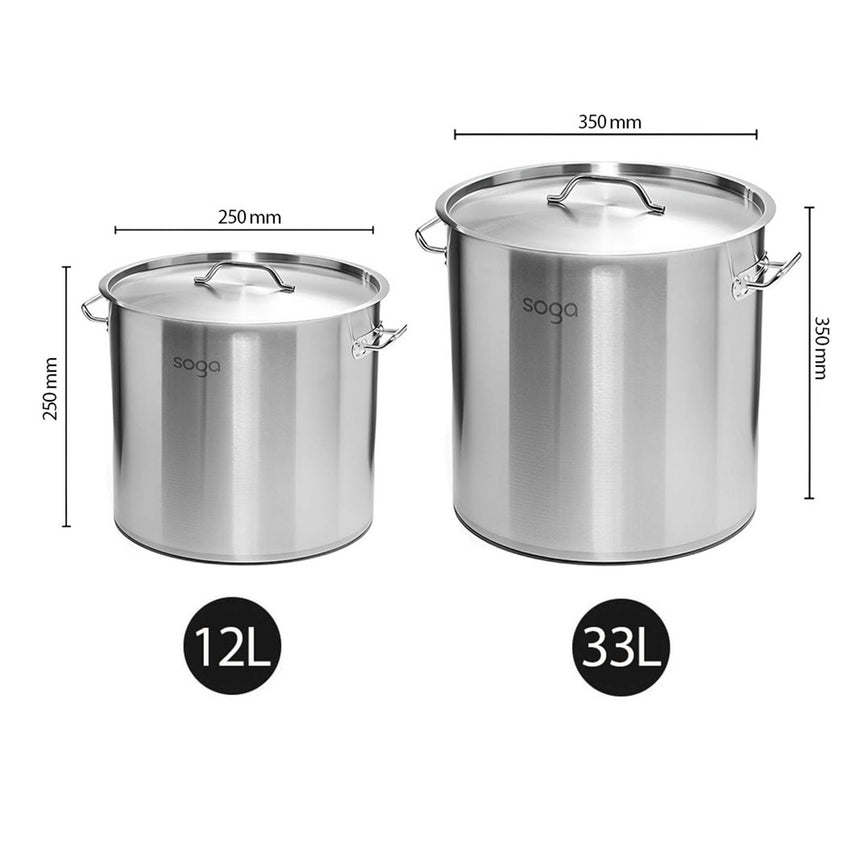 Soga 2pc Stainless Steel Stockpot Set 12L and 33L - Image 04