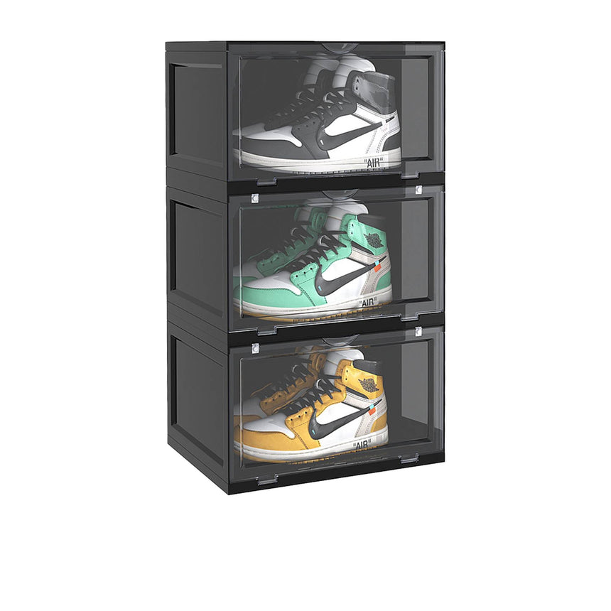 SOGA 3 Tier Shoe Organiser with Magnetic Door Black - Image 01