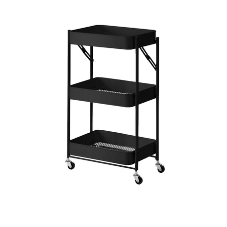 SOGA 3 Tier Steel Foldable Kitchen Cart Black - Image 01