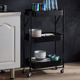 SOGA 3 Tier Steel Foldable Kitchen Cart Black - Image 02